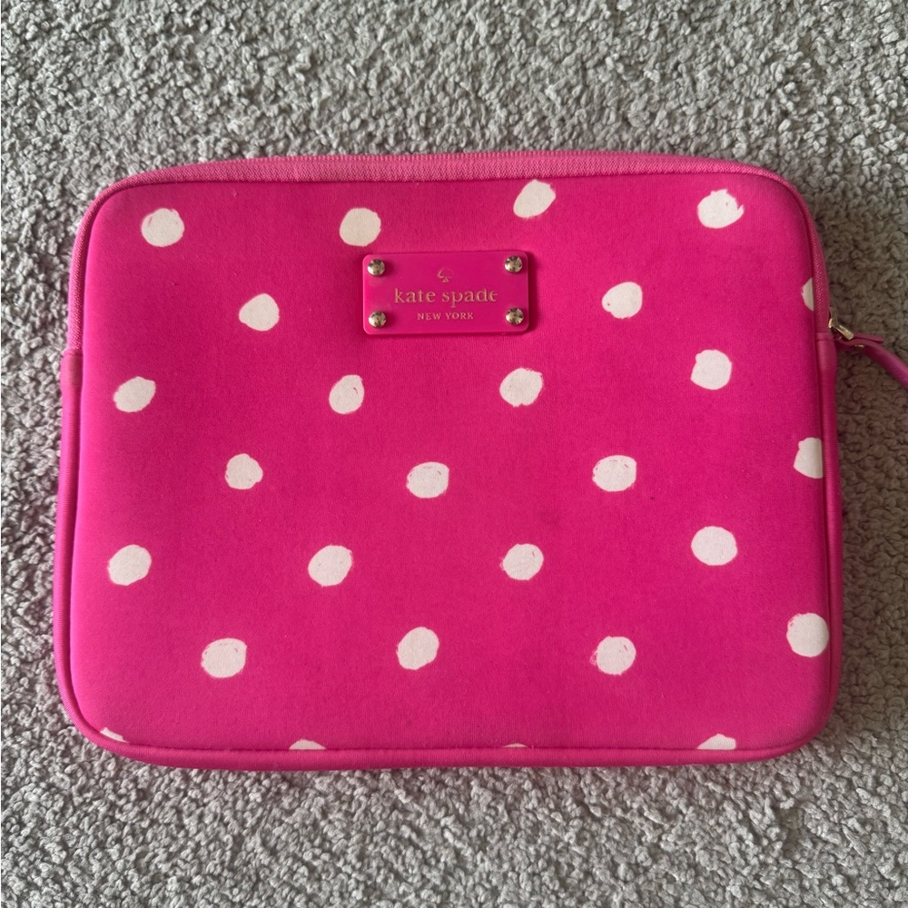Kate Spade Pink and White Polka Dot Tablet Sleeve